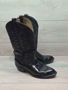 Vintage Men's Black Leather Western Cowboy Boots Pointed Shoes Sz 9